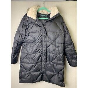 Lauren Ralph Lauren Down Faux Fur Trim Jacket Coat M Hood Parka Puffer Goose